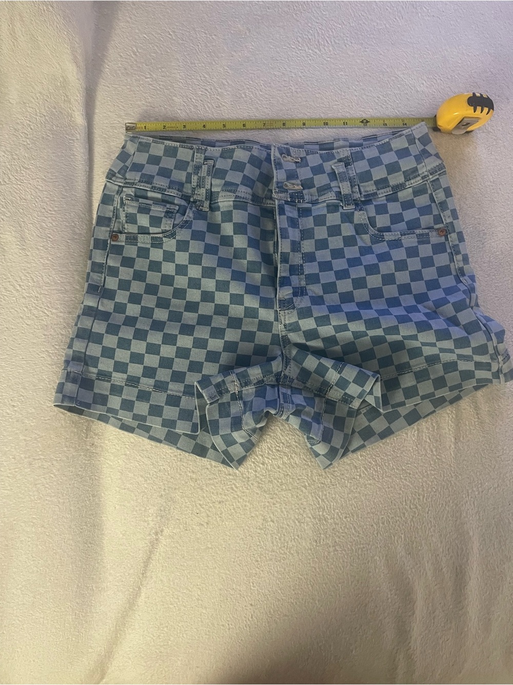 No Boundaries Light Blue Checkerboard Jean Shorts